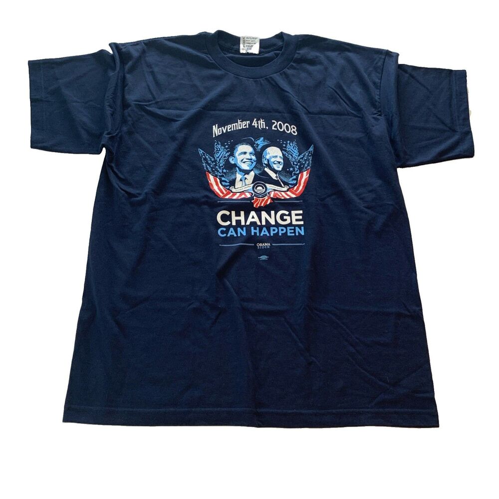 Vintage Obama & Biden 2008 Change Can Happen T-Shirt XL President HOPE Navy NWOT